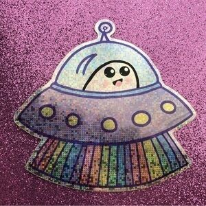 🍒 5/$25 🍒 Large Glitter Ghost in UFO Stickers